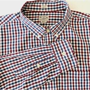 J. Crew Mens XL Slim Fit Dress Shirt Red White Blue Plaid Timeless Americana USA